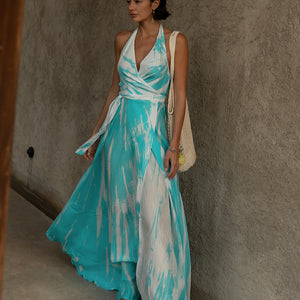 Womens Resort Wear | Silk Tie-Dye Halter Wrap Dress | Anna Kosturova - annakosturova Womens Resort Wear | Silk Tie-Dye Halter Wrap Dress | Anna Kosturova - annakosturova