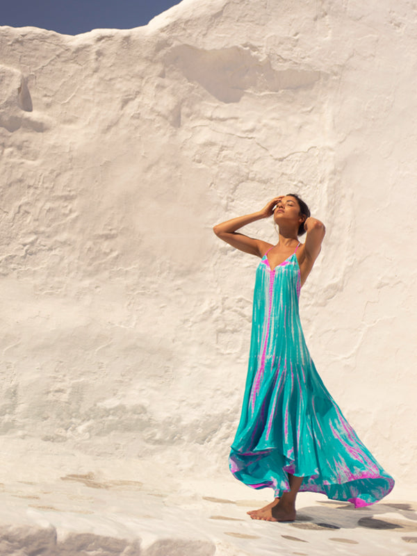 Women's Silk Dress | Tie-Dye T-Strap Maxi Dress | Anna Kosturova
