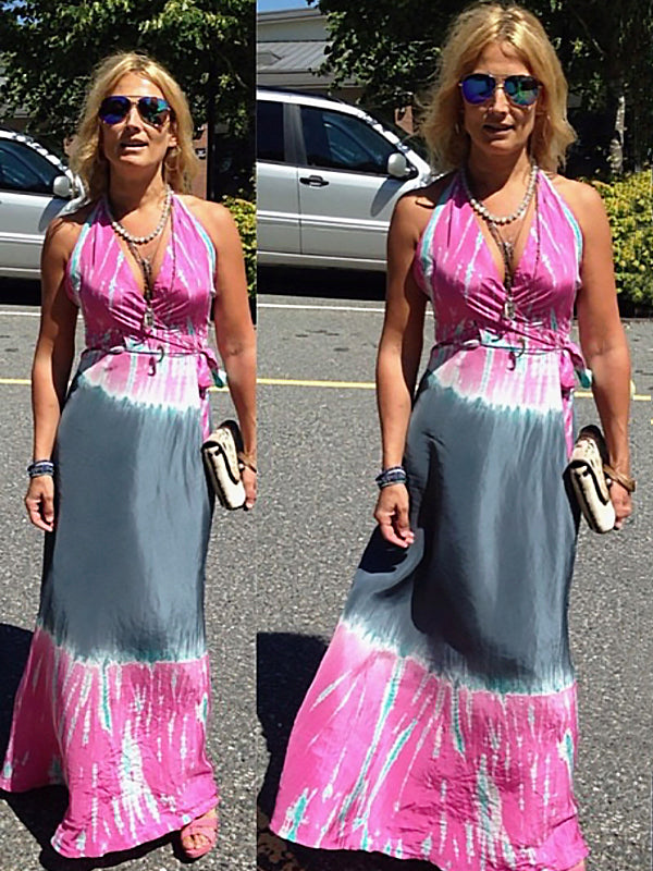 Silk Halter Maxi Wrap Dress Small / As Shown Silk Halter Maxi Wrap Dress Small / As Shown