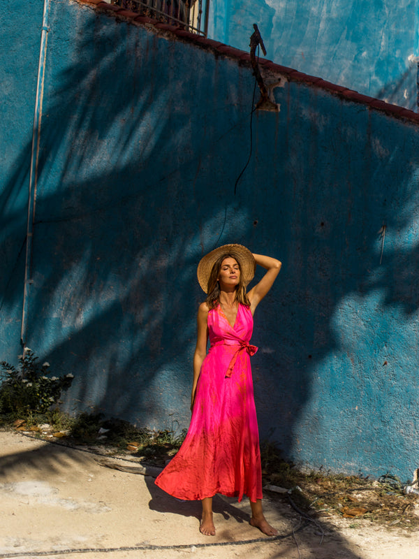 Womens Resort Wear | Silk Tie-Dye Halter Wrap Dress | Anna Kosturova - annakosturova Womens Resort Wear | Silk Tie-Dye Halter Wrap Dress | Anna Kosturova - annakosturova