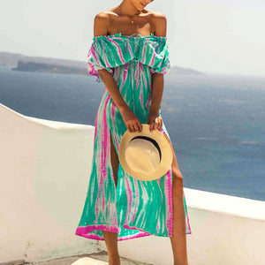 off the shoulder tie dye dress Tie Dye Off Shoulder Maxi Dress. Pink Summer Dress by Nuichan