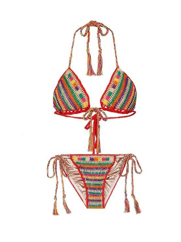 Crochet Red Stripe Bikini Bottom