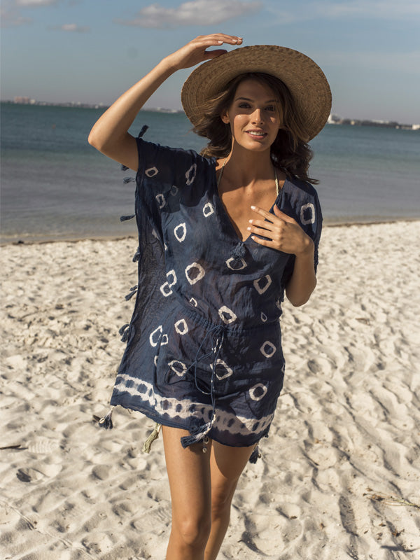 Women's Tie-Dye Dress | Indigo Sand Dollar Mini Dress | Anna Kosturova - annakosturova Women's Tie-Dye Dress | Indigo Sand Dollar Mini Dress | Anna Kosturova - annakosturova