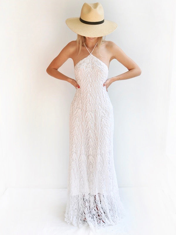 white crochet top maxi dress